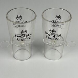 Bacardi Limon Plastic Bomb Shot Glasses Set of 2 Clear Acrylic Pull Tab Barware